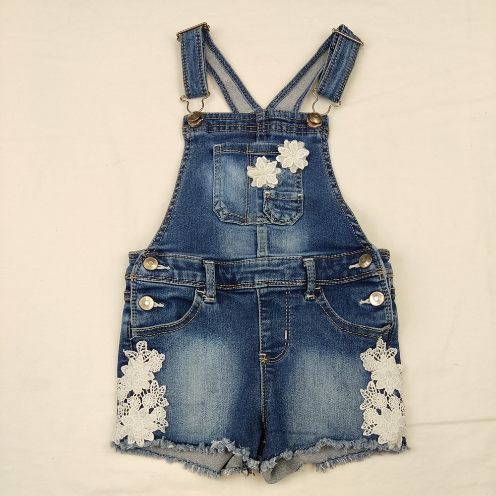 Wonder Nation Overall Denim Shortalls Girls Size 4T Toddler‎ Floral Lace Shorts